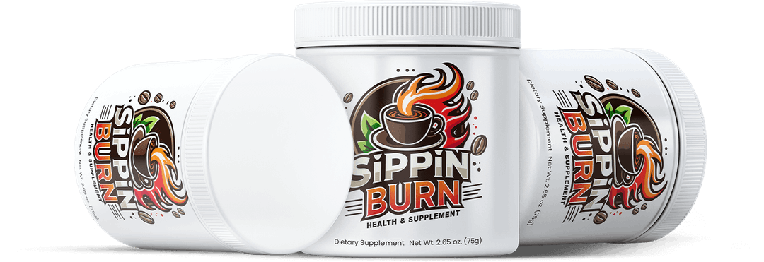Three jars of Sippin Burn fat-burning supplement.